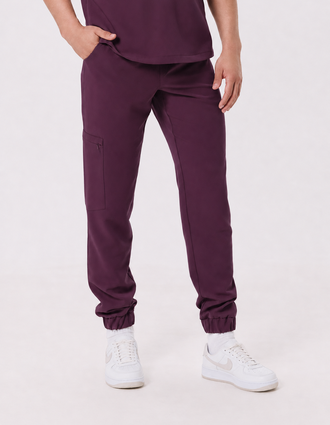 Men's jogger scrub pants Leo, colour aubergine, front