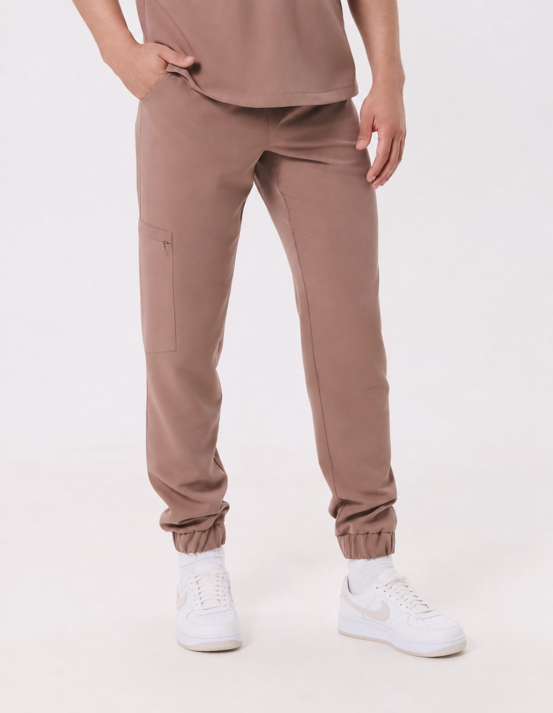 Men's jogger scrub pants Leo, colour almond, front