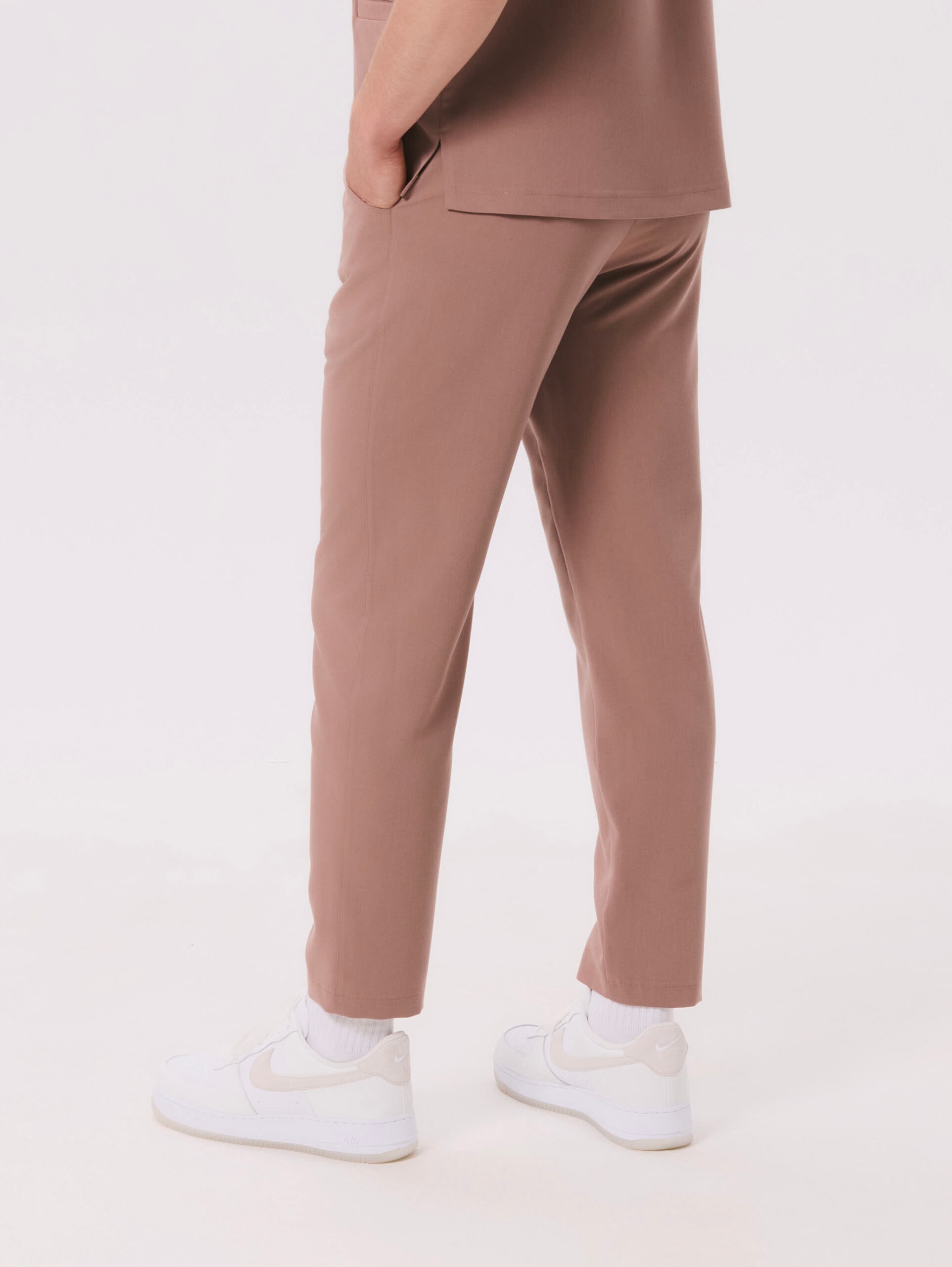 Men's straight leg scrub pants Kai, colour almond, back