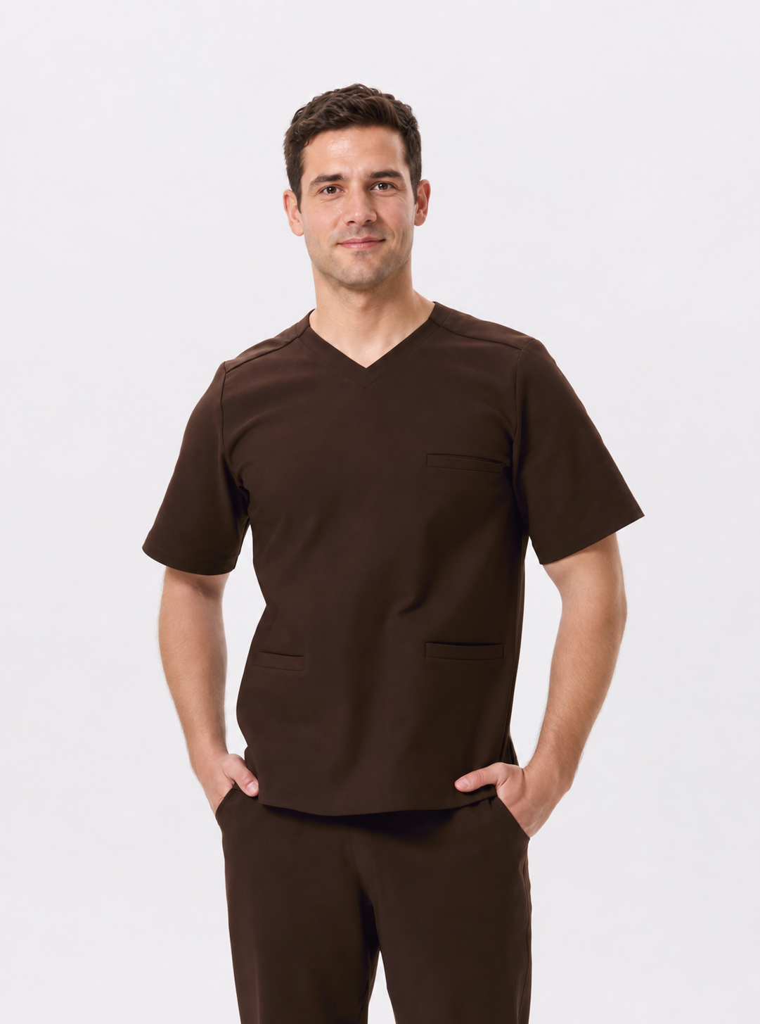 Men's cotton scrub top Max, colour dark chocolate, front