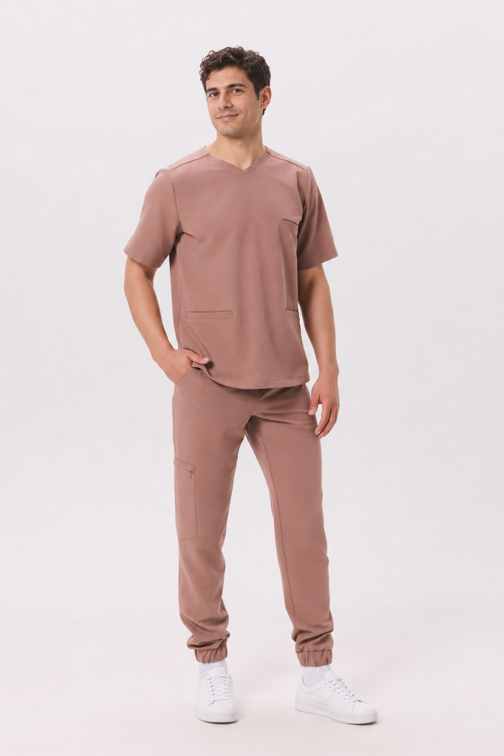 Men's scrub top with pockets Nico, colour almond, front