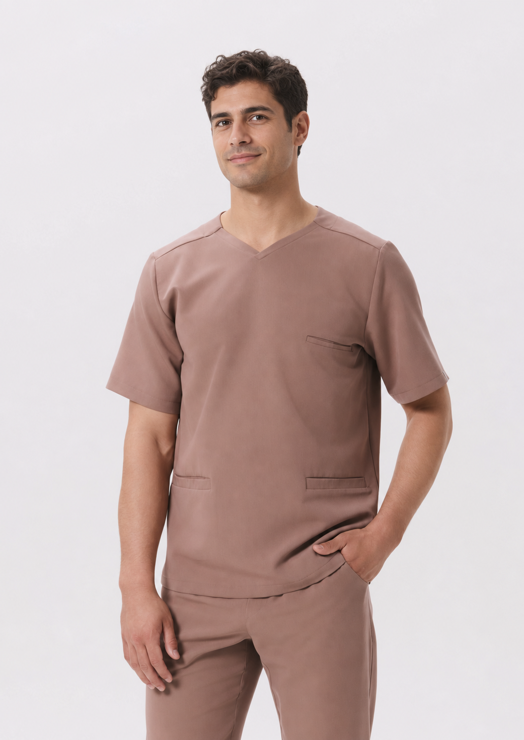 Men's scrub top with pockets Nico, colour almond, front