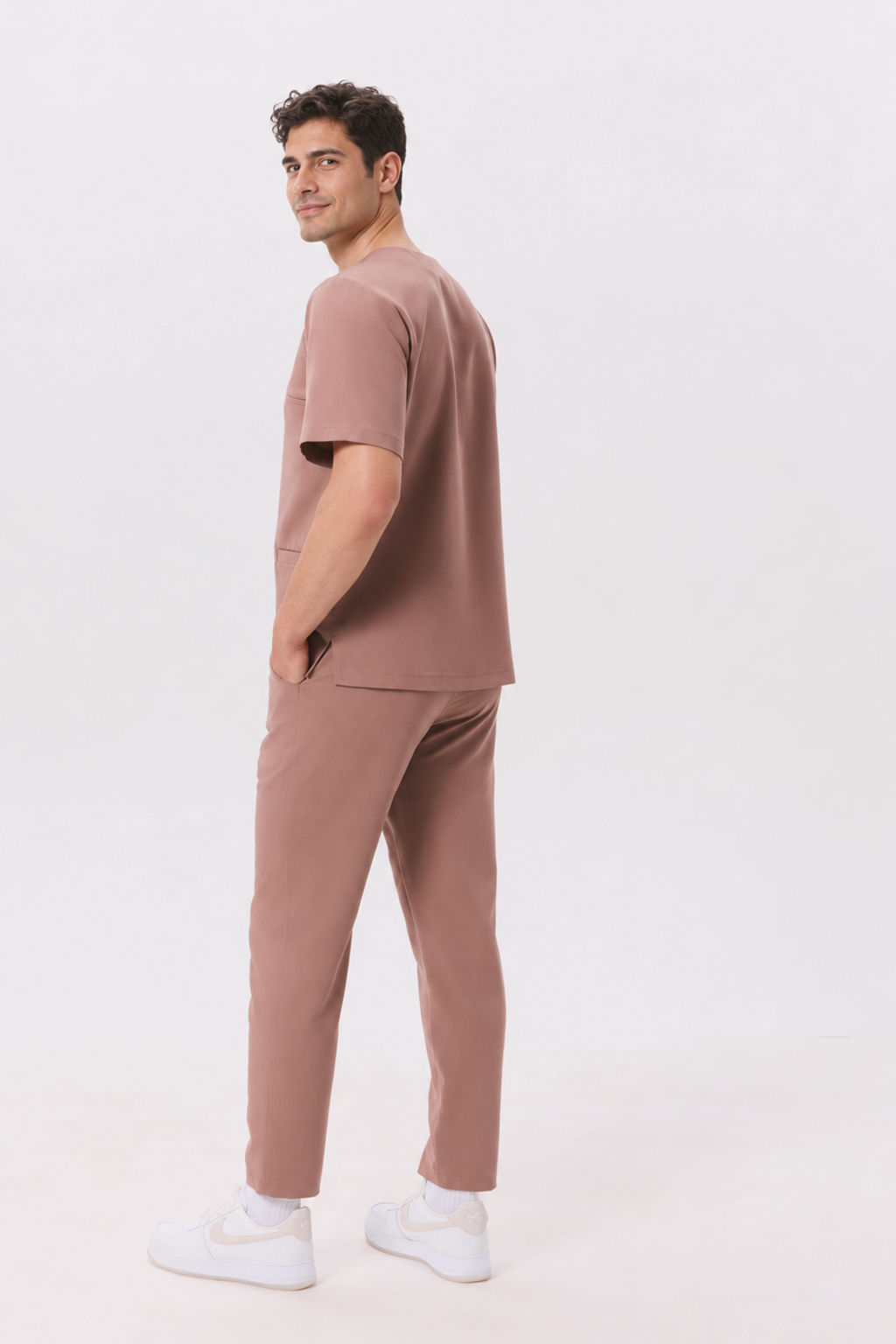 Men's scrub top with pockets Nico, colour almond, back