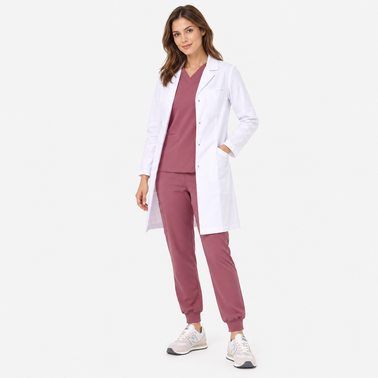 Women's long lab coat Mia, colour white, front