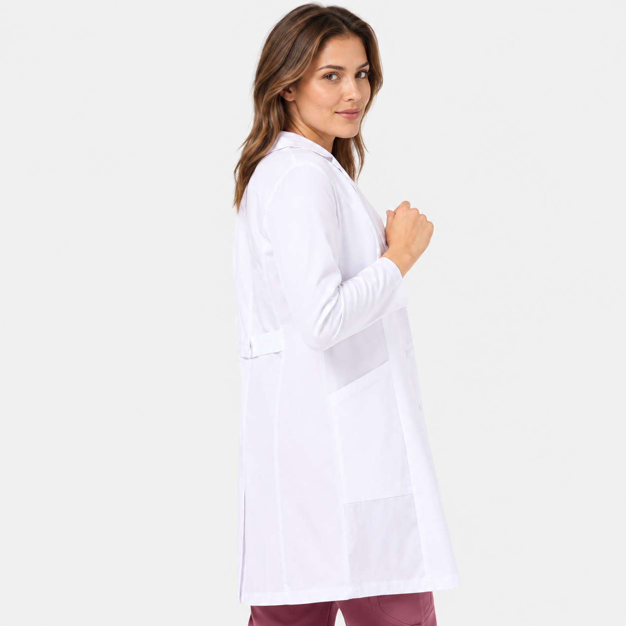 Women's long lab coat Mia, colour white, side
