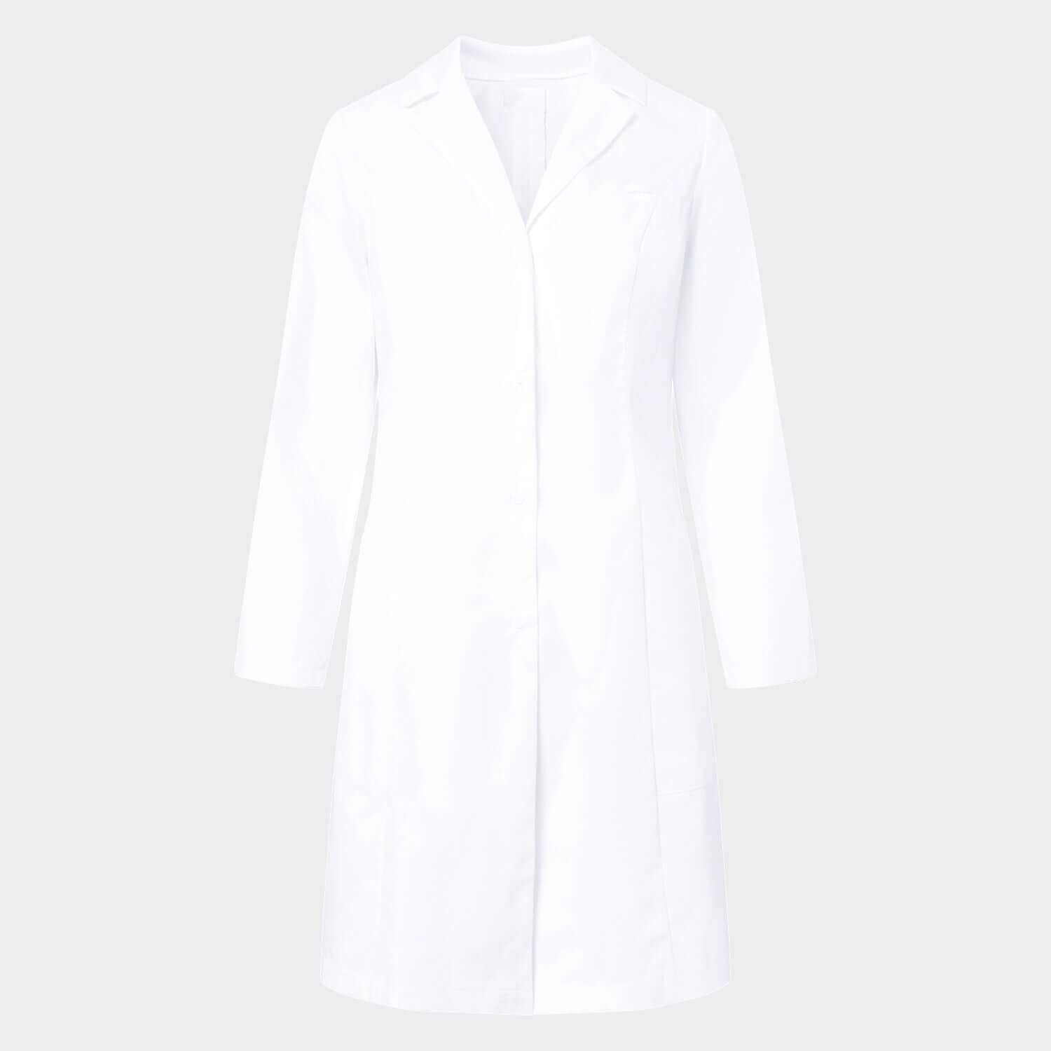 Women's long lab coat Mia, colour white, front