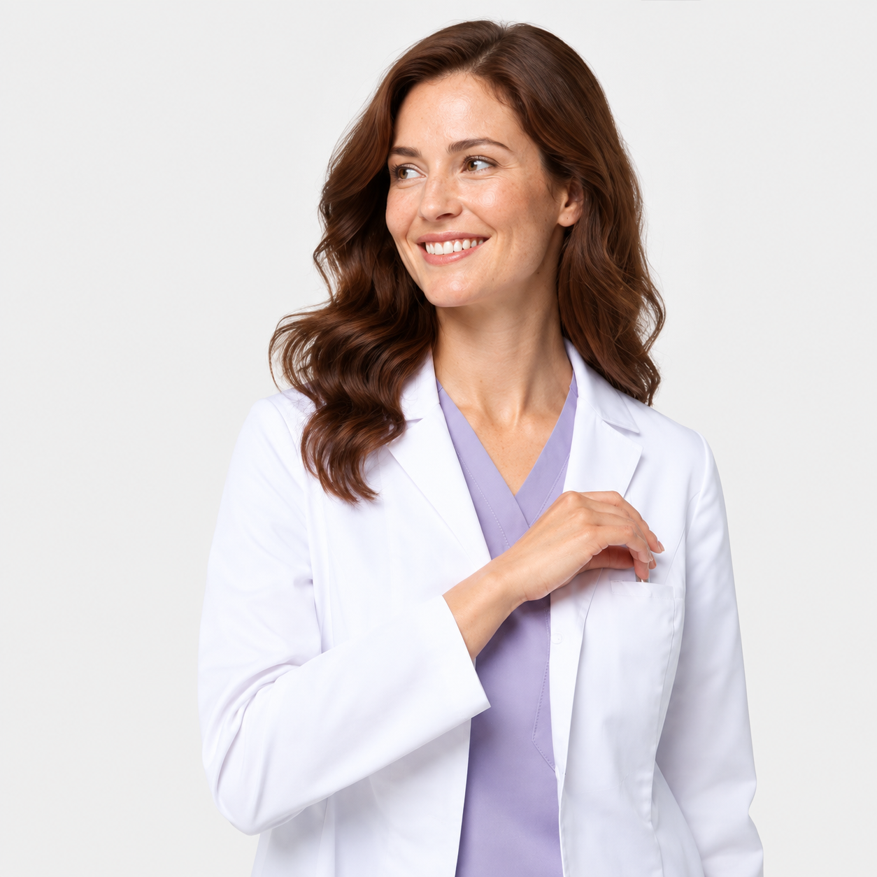 Women's short lab coat Nora, colour white, photo