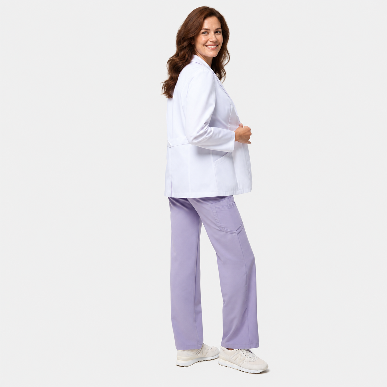 Women's short lab coat Nora, colour white, back