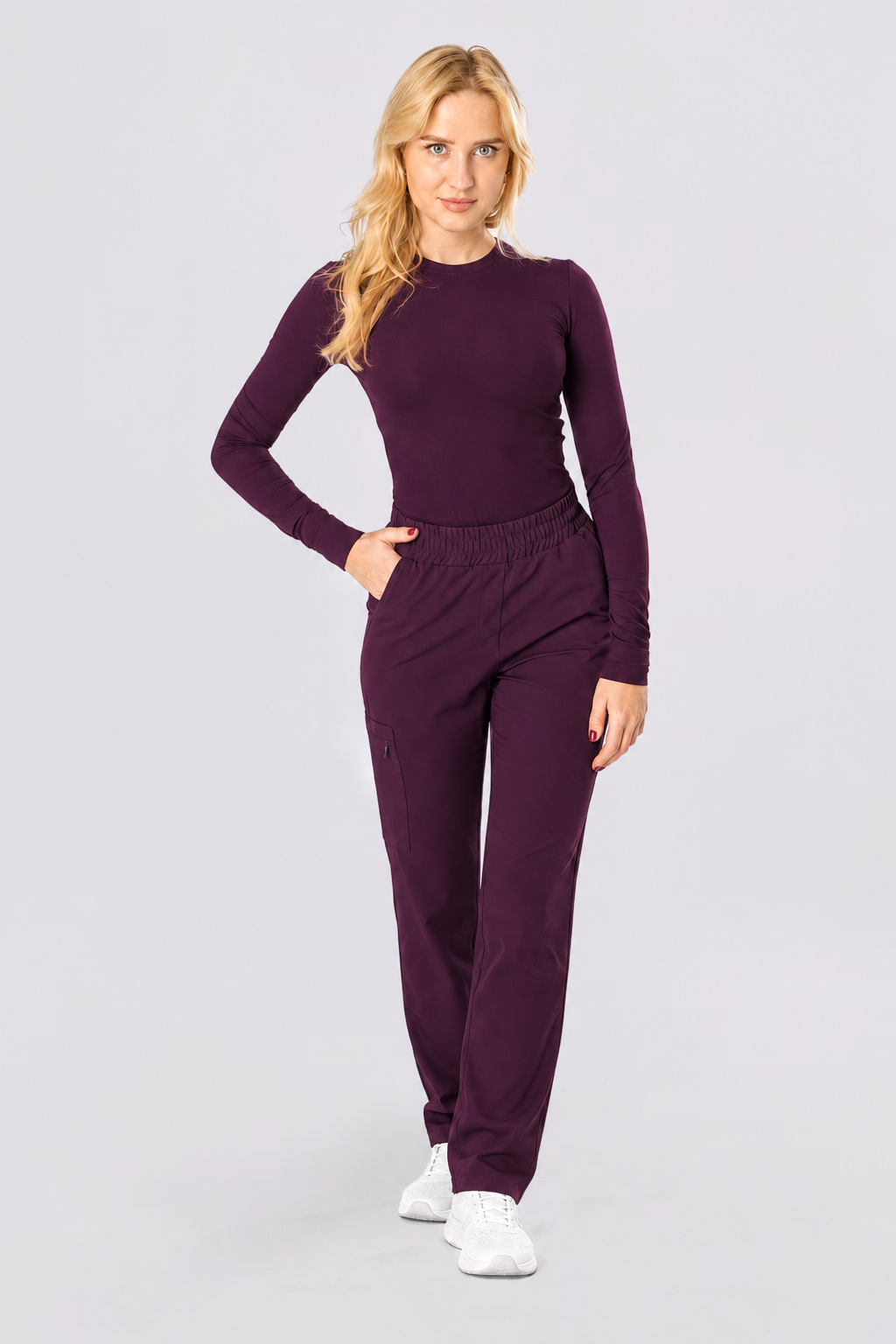 Women's long sleeve undershirt Lena, colour aubergine, front
