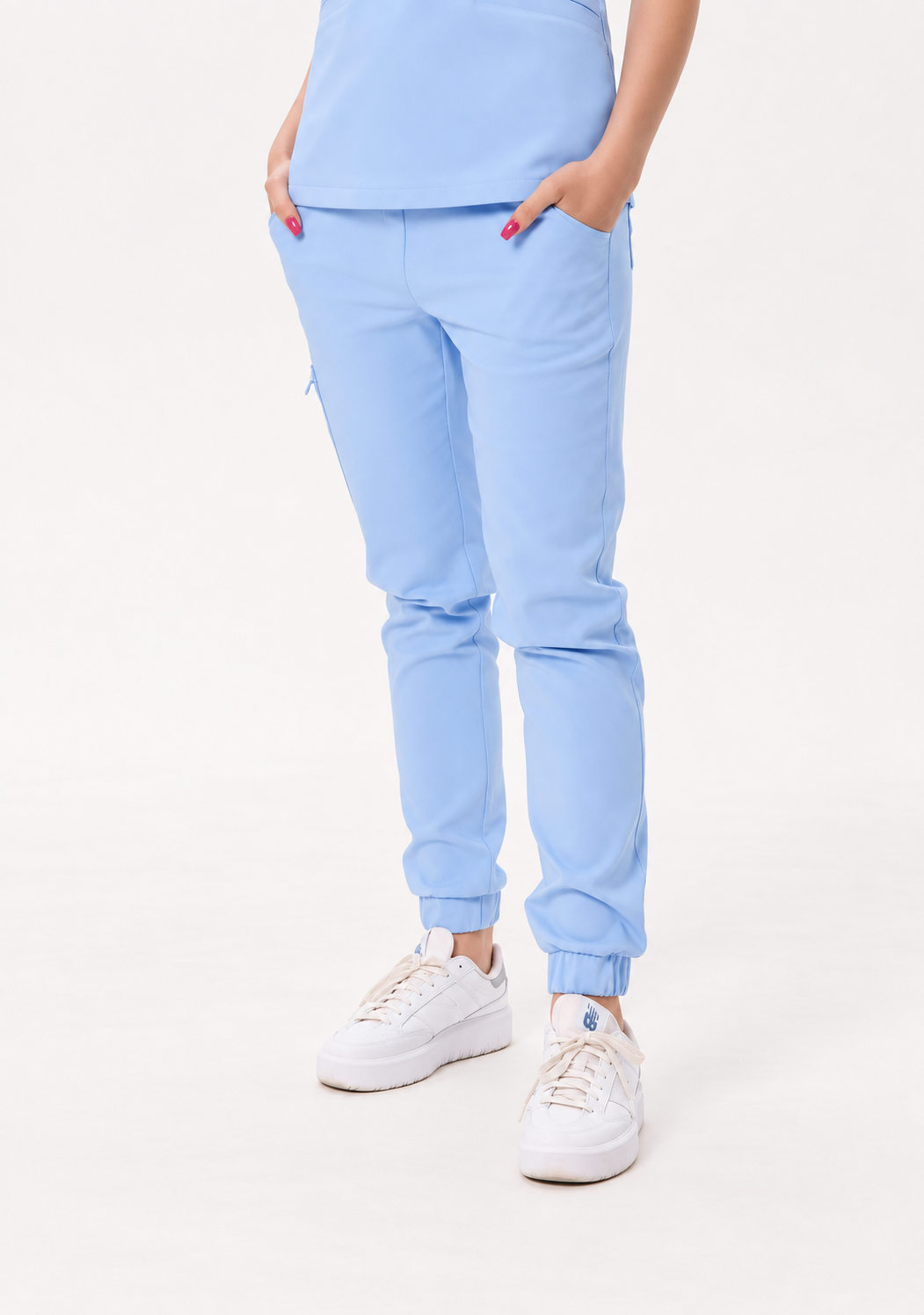 Women's jogger scrub pants Sara, colour pastel blue, front
