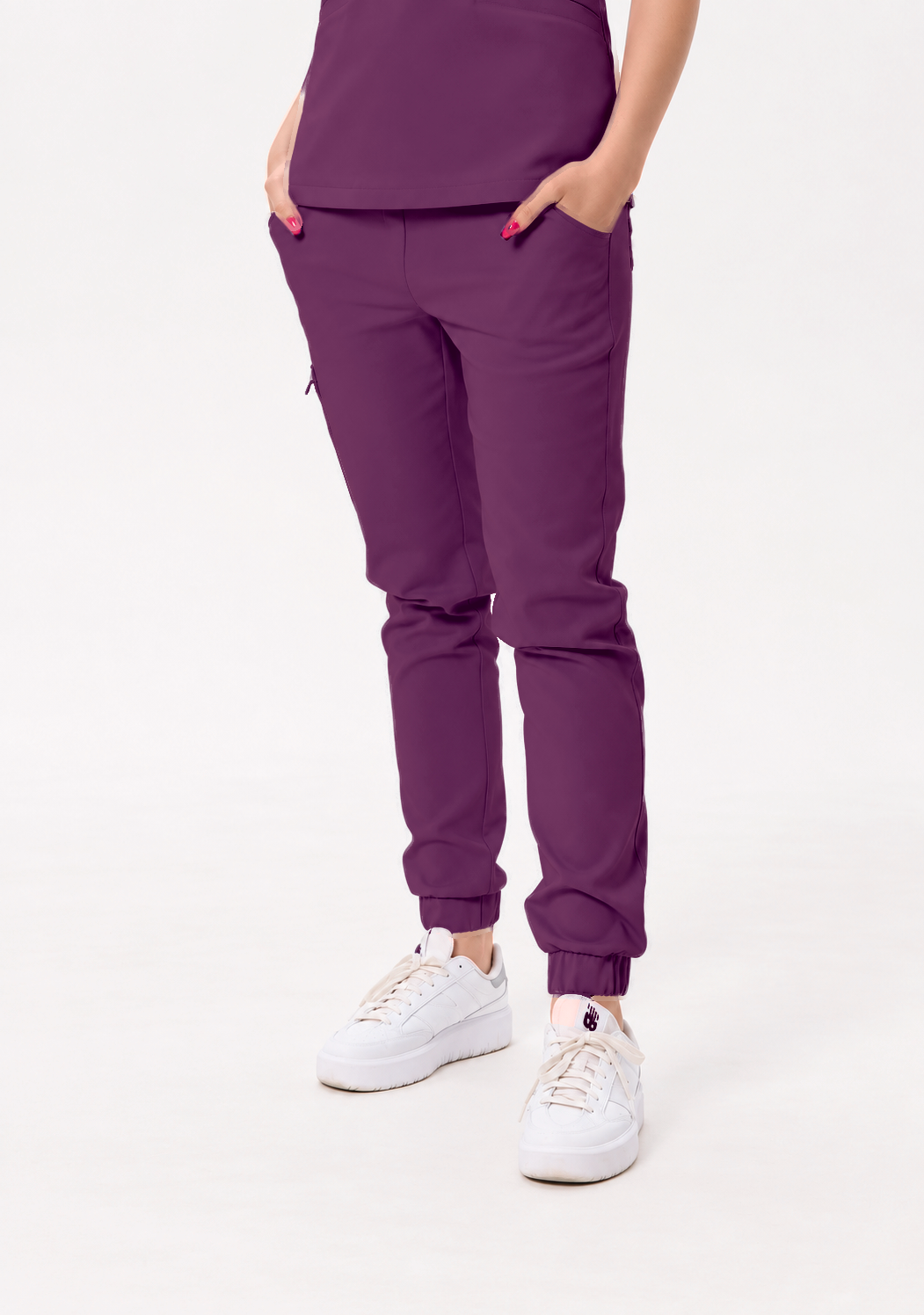 Women's jogger scrub pants Sara, colour plum, front