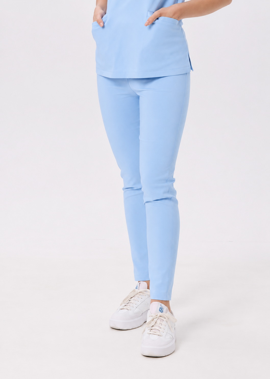 Women's skinny scrub pants Ella, colour pastel blue, front
