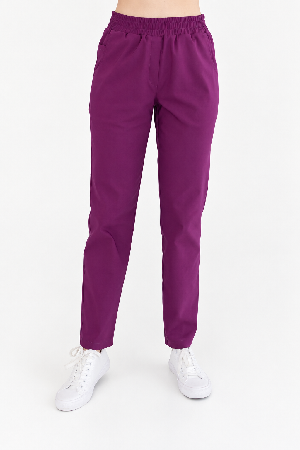 Women's straight leg scrub pants Maya, colour plum, front