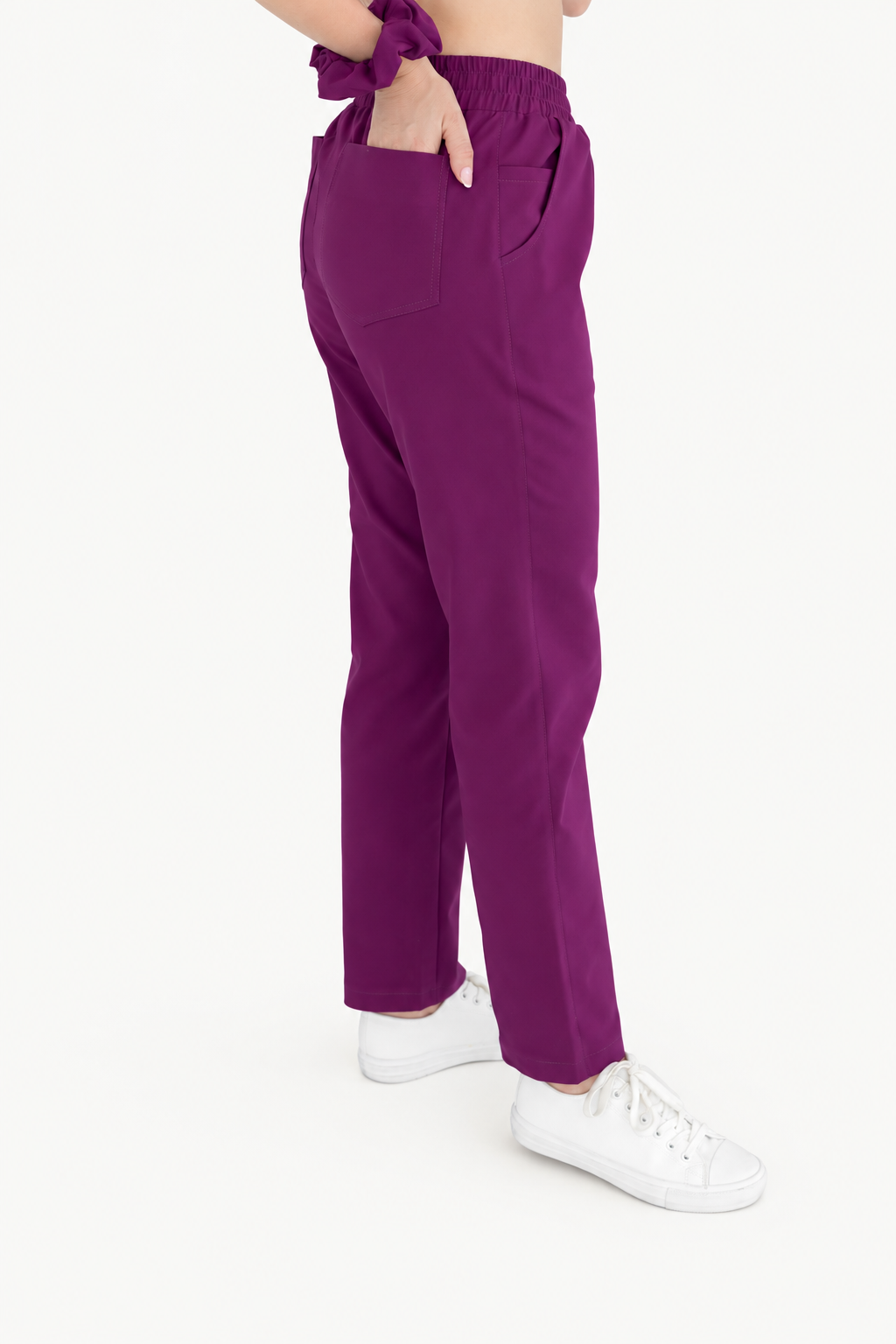 Women's straight leg scrub pants Maya, colour plum, side