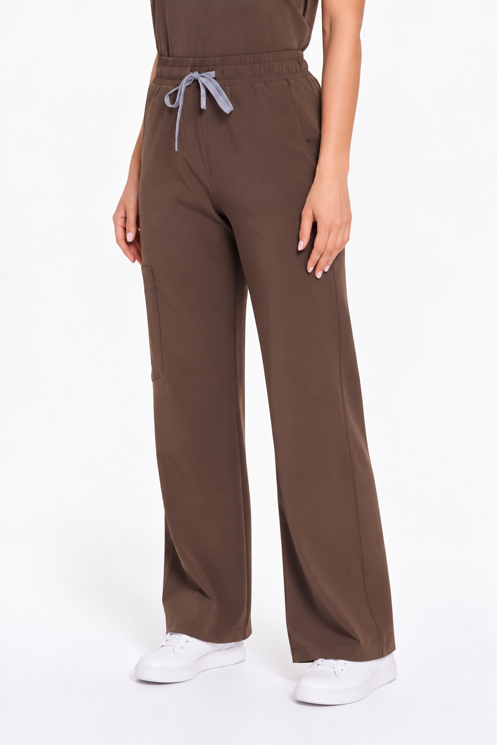 Women's wide leg scrub pants Freya, colour espresso, front