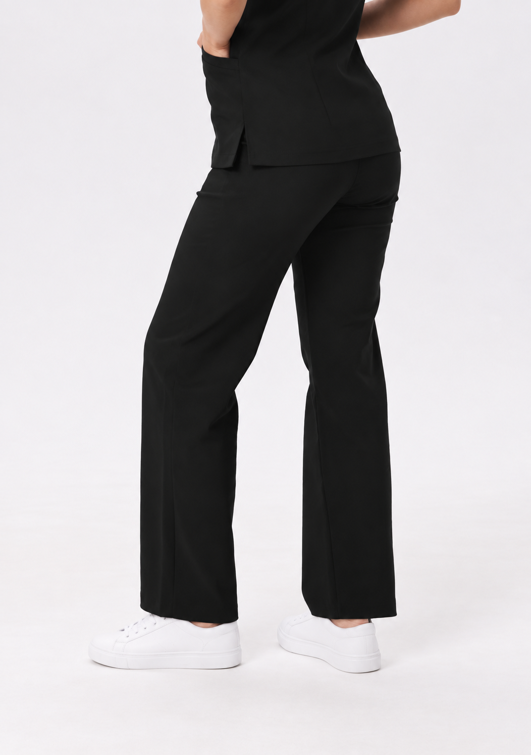 Women's wide leg scrub pants Kira, colour black, three-quarter view