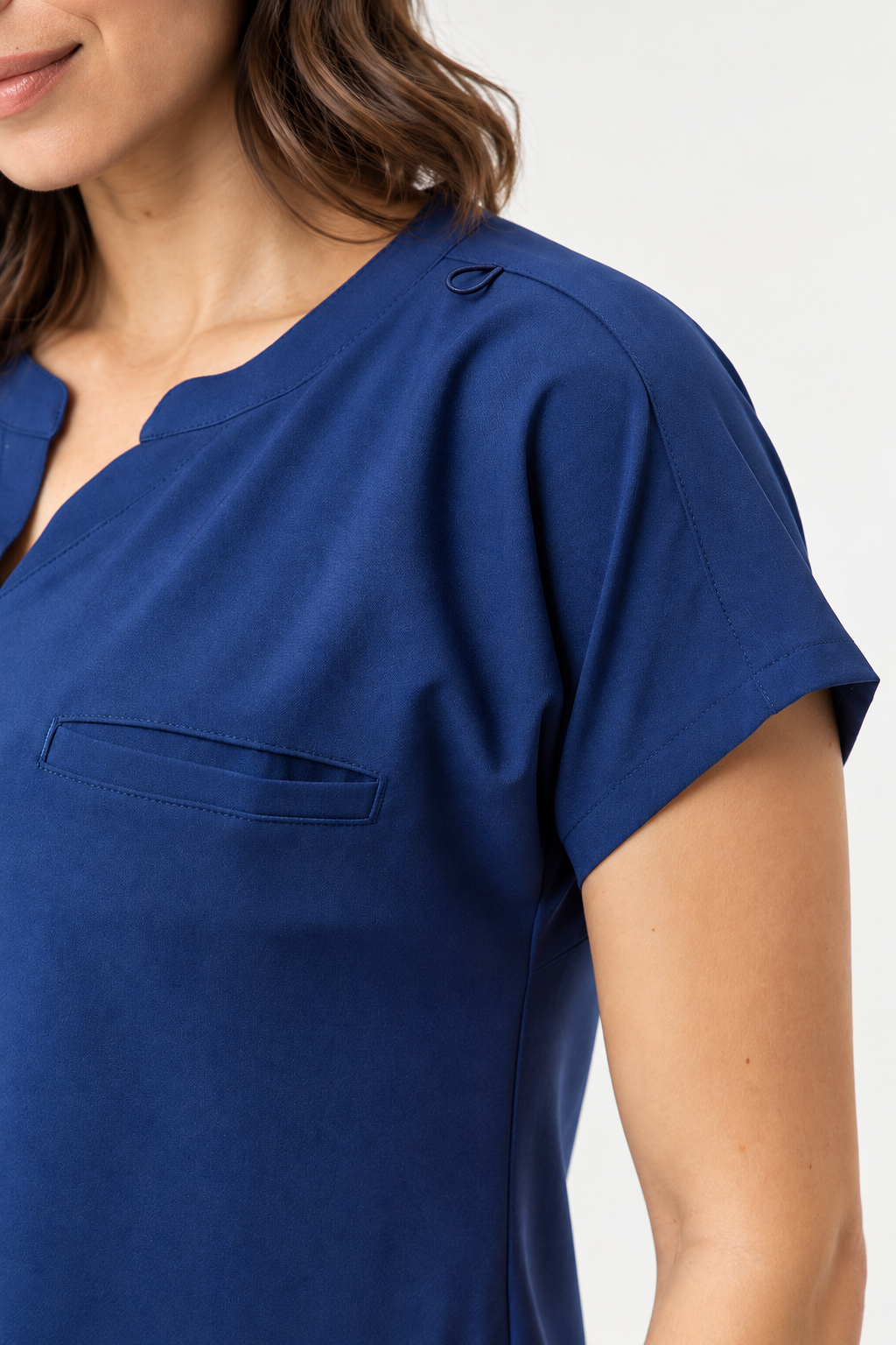 Women's mandarin collar scrub top Eva, colour cornflower blue, photo