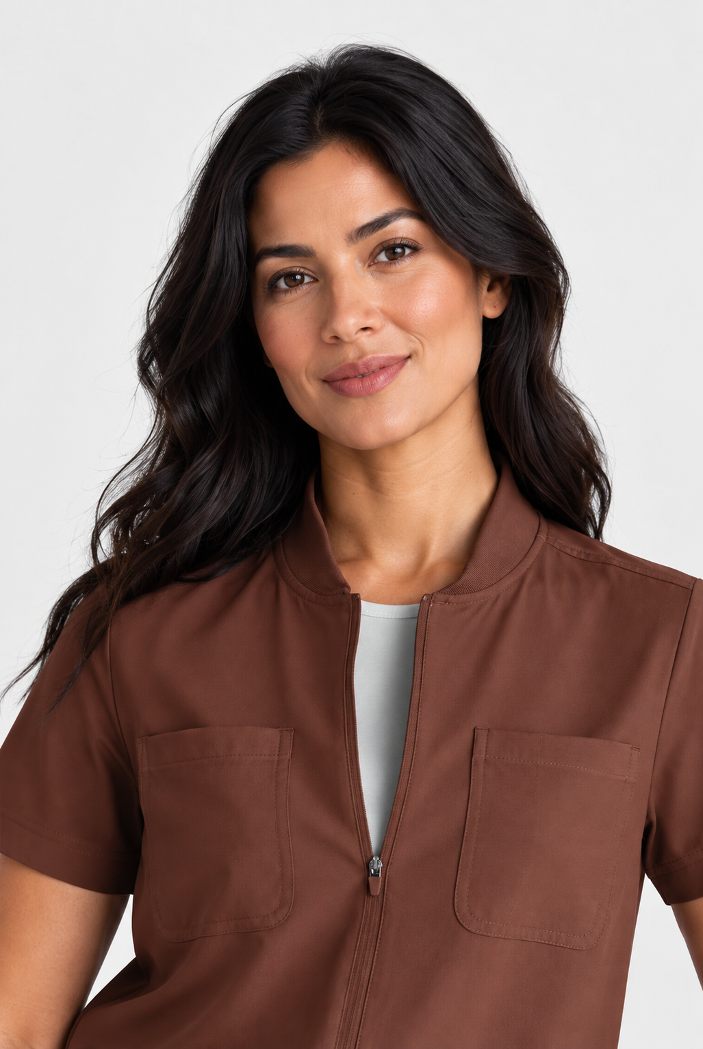 Women's scrub top with pocket Lea, colour chocolate, photo