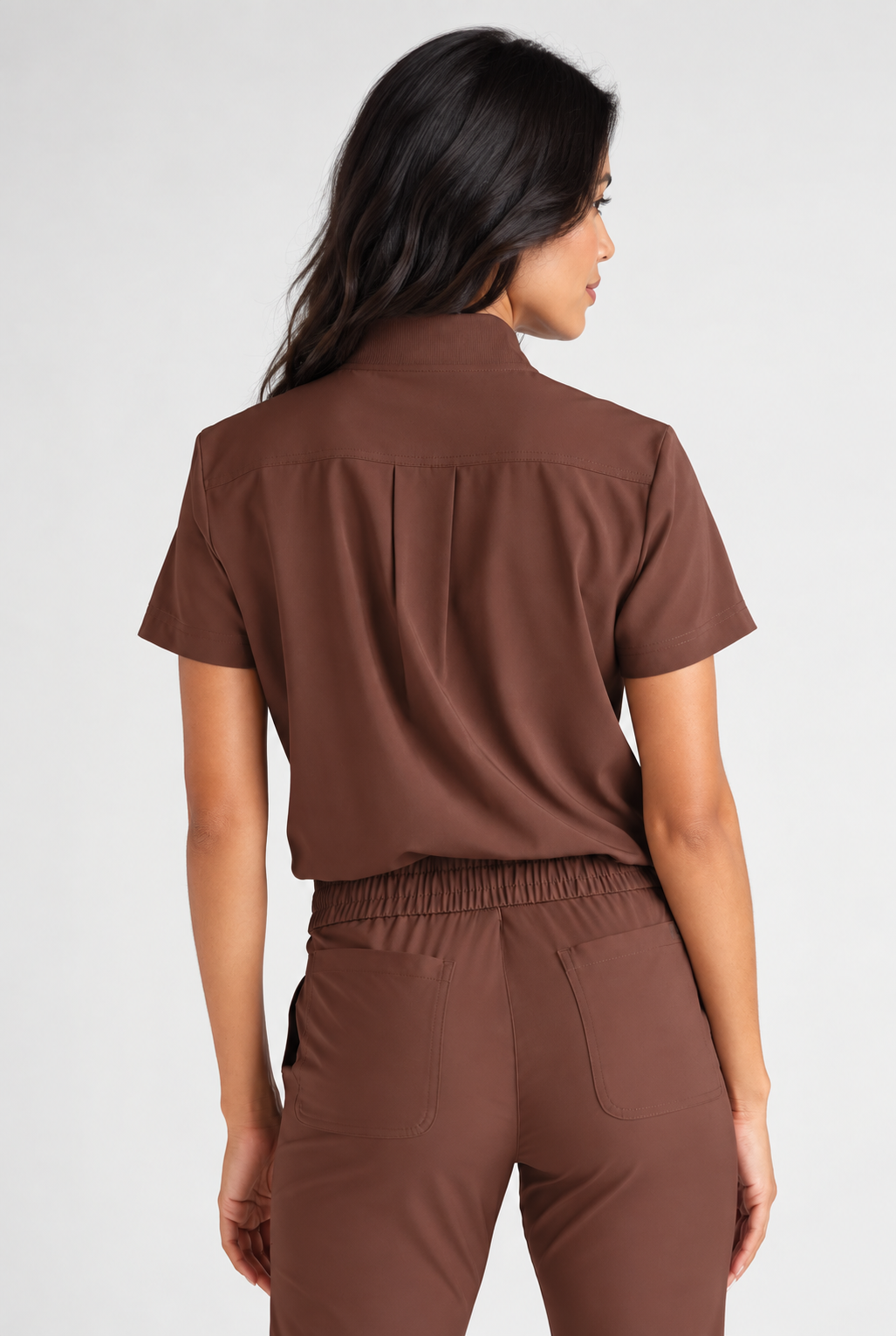 Women's scrub top with pocket Lea, colour chocolate, back