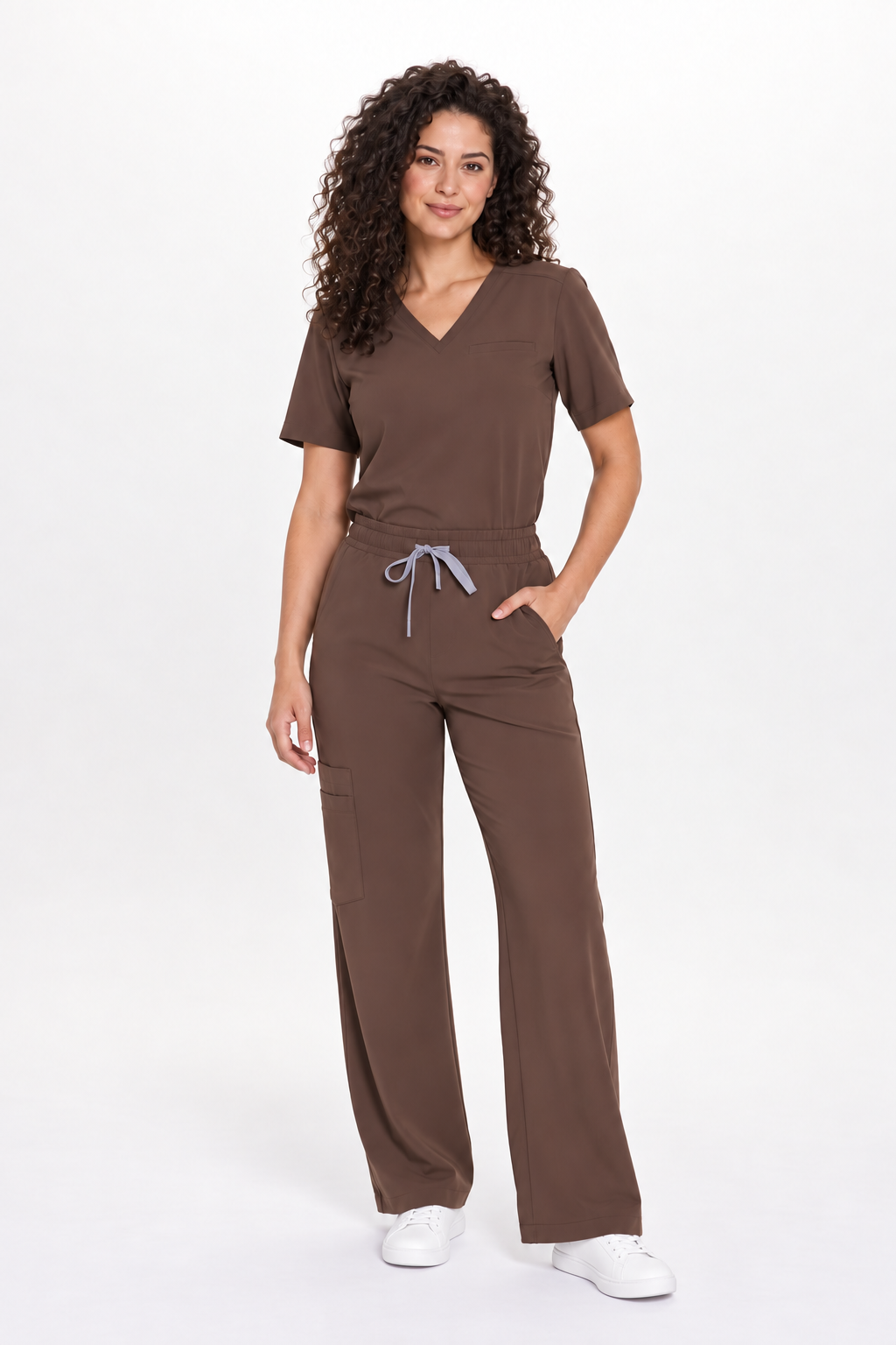 Women's classic scrub top Mila, colour espresso, front