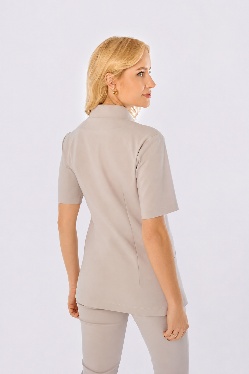 Women's snap button medical tunic Noel, colour beige, back