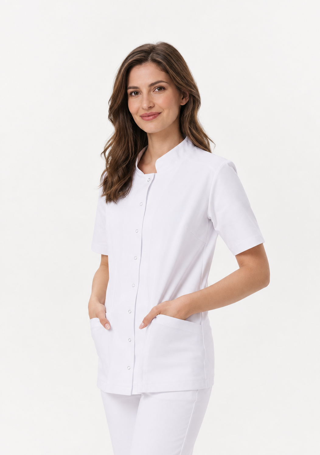 Women's snap button medical tunic Siena, colour white, front