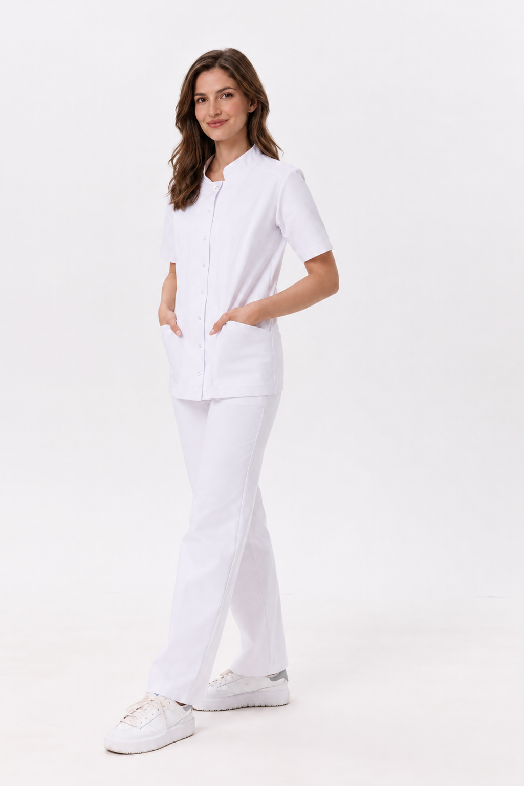 Women's snap button medical tunic Siena, colour white, front