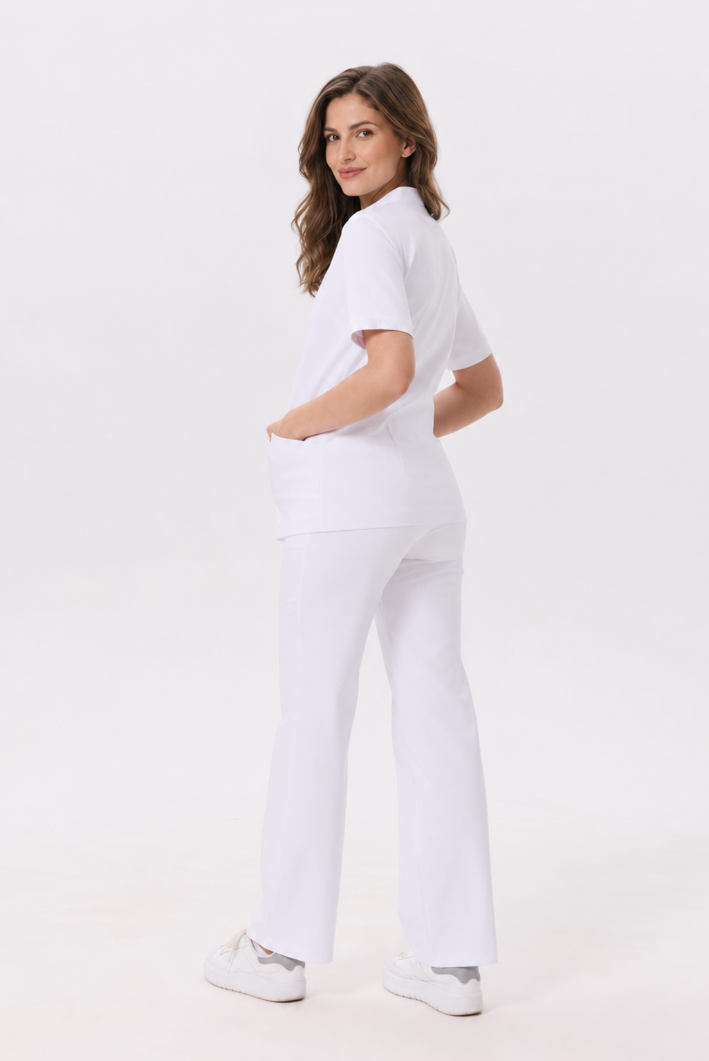 Women's snap button medical tunic Siena, colour white, back