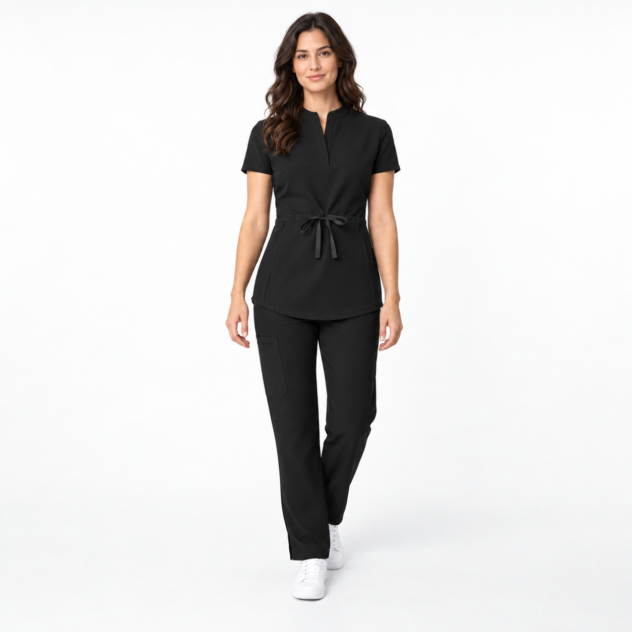 Women's mandarin collar scrub top Zoja, colour black, front
