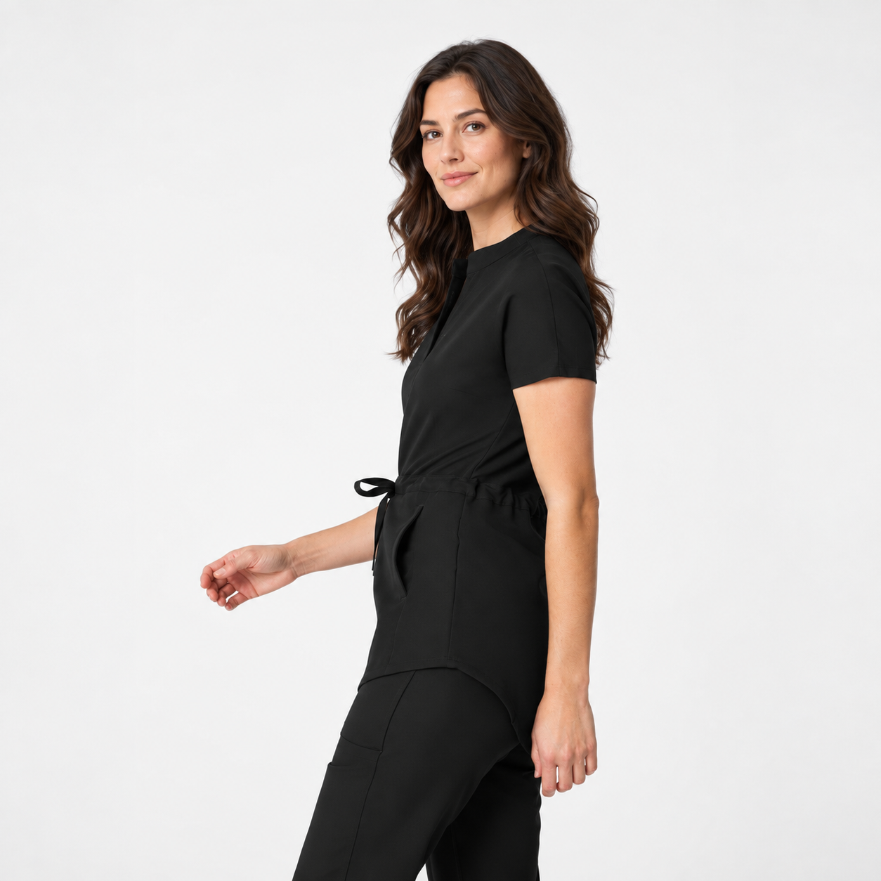 Women's mandarin collar scrub top Zoja, colour black, side