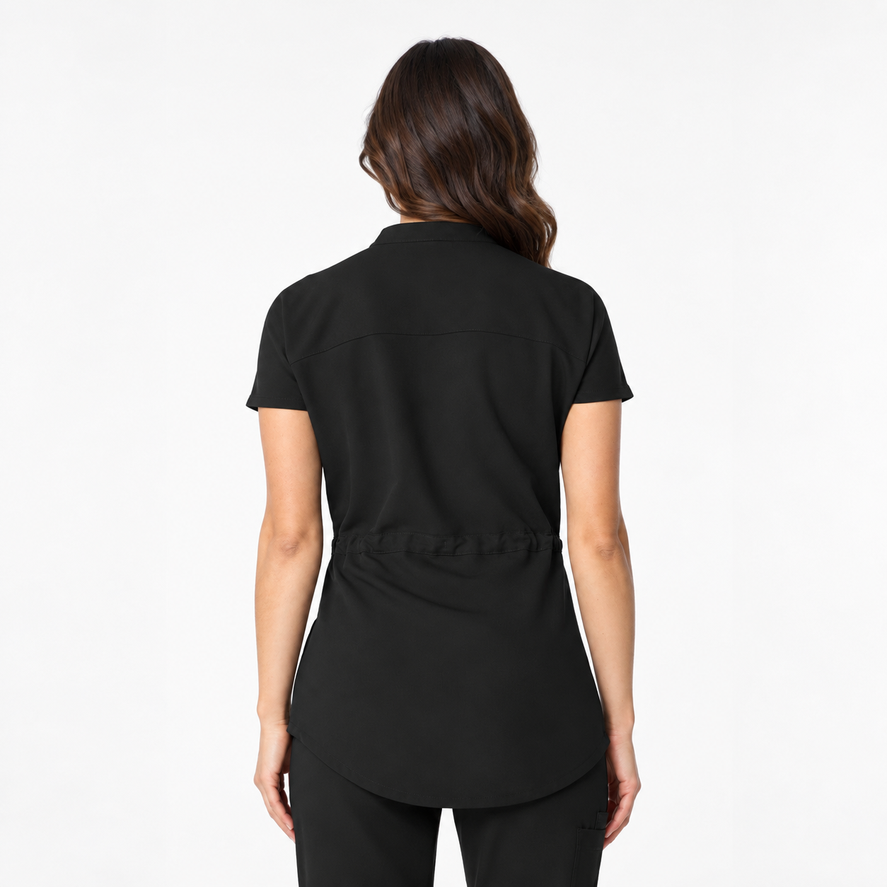 Women's mandarin collar scrub top Zoja, colour black, back