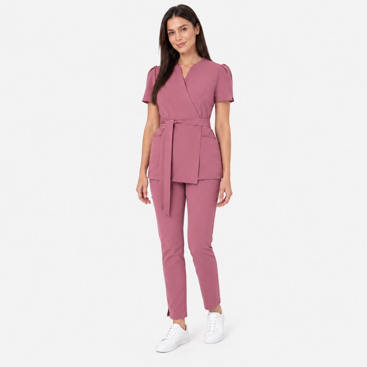 Women's wrap medical tunic Cleo, colour dusty pink, front