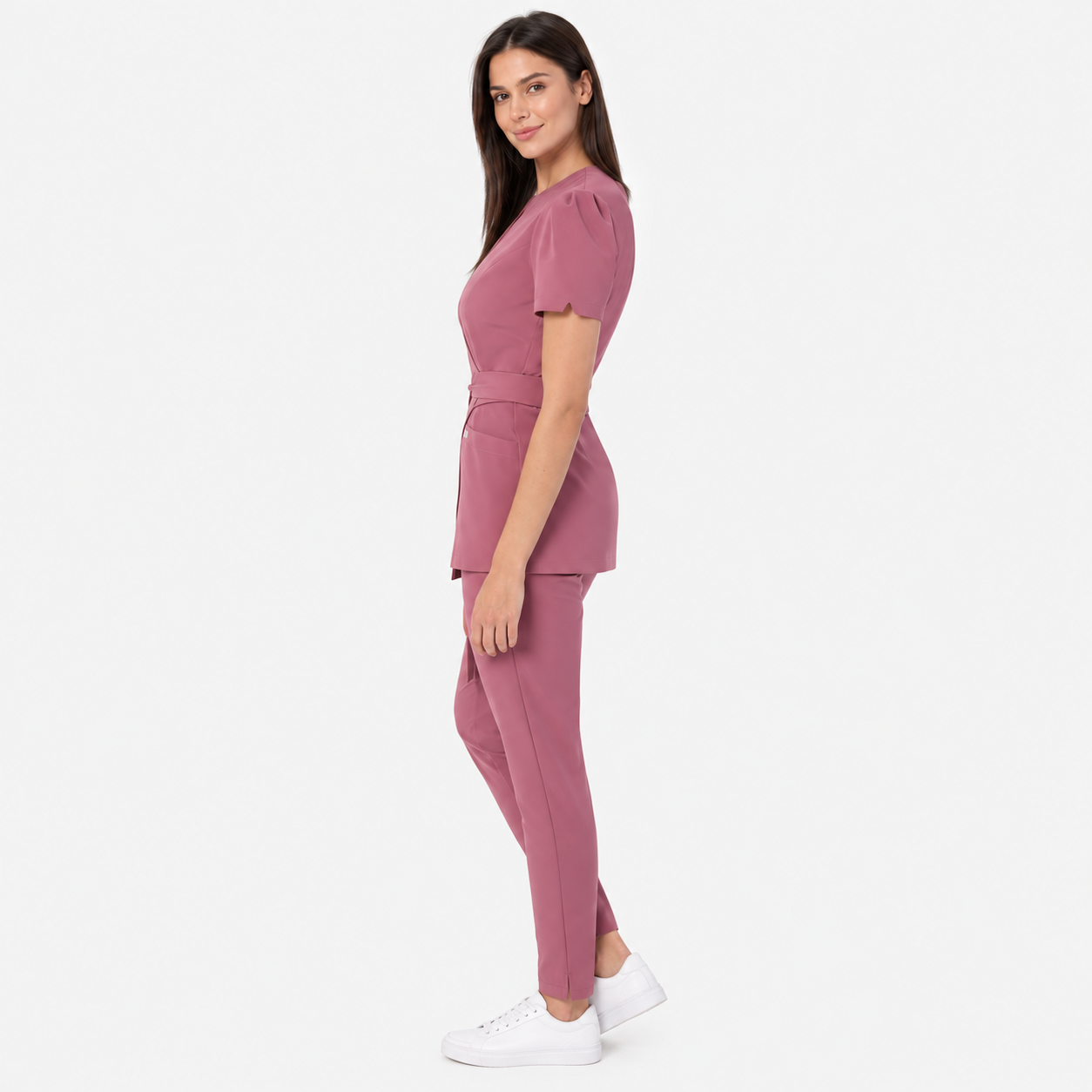 Women's wrap medical tunic Cleo, colour dusty pink, side