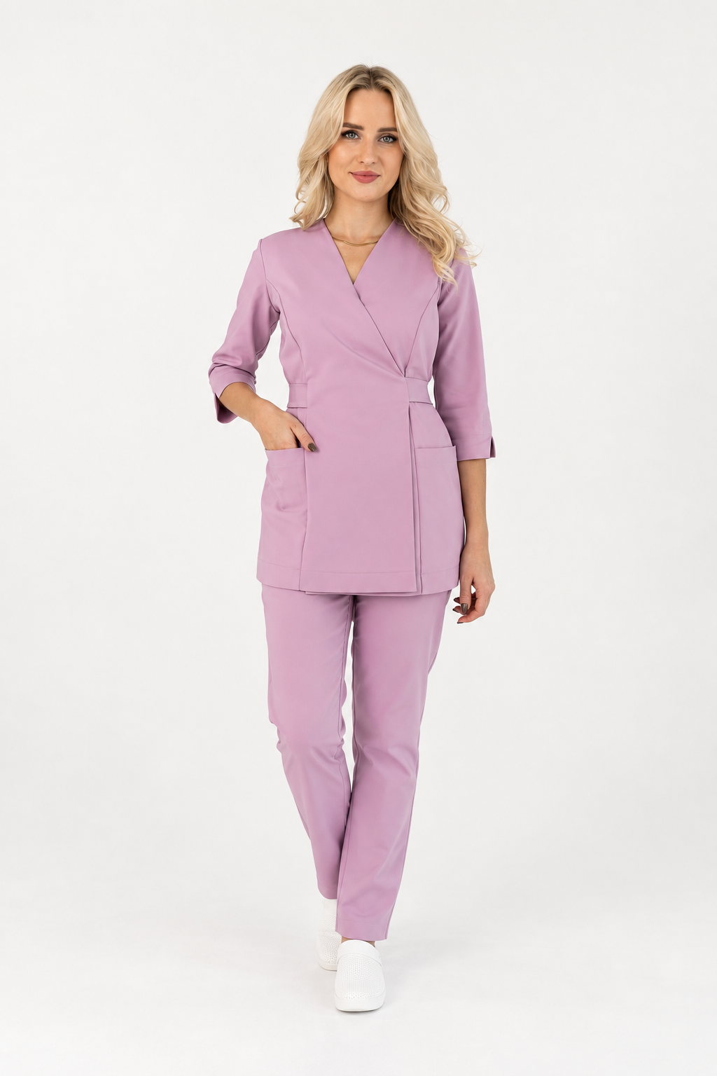 Women's wrap medical tunic Ana, colour pink, front