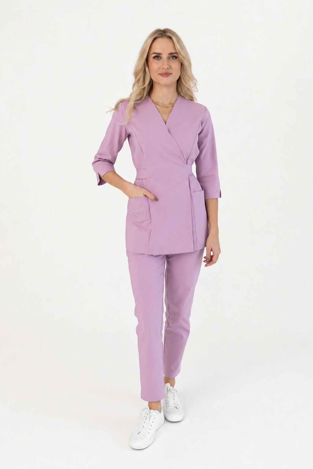 Women's wrap medical tunic Ana, colour pink, front