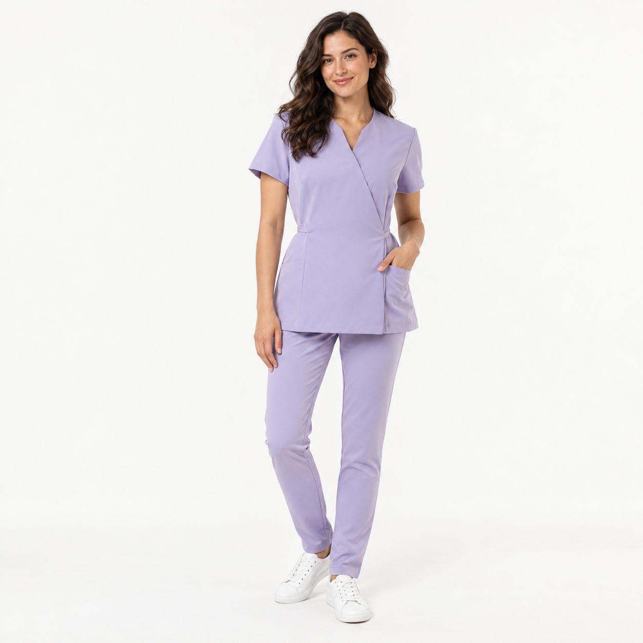 Women's wrap medical tunic Nela, colour lilac, front