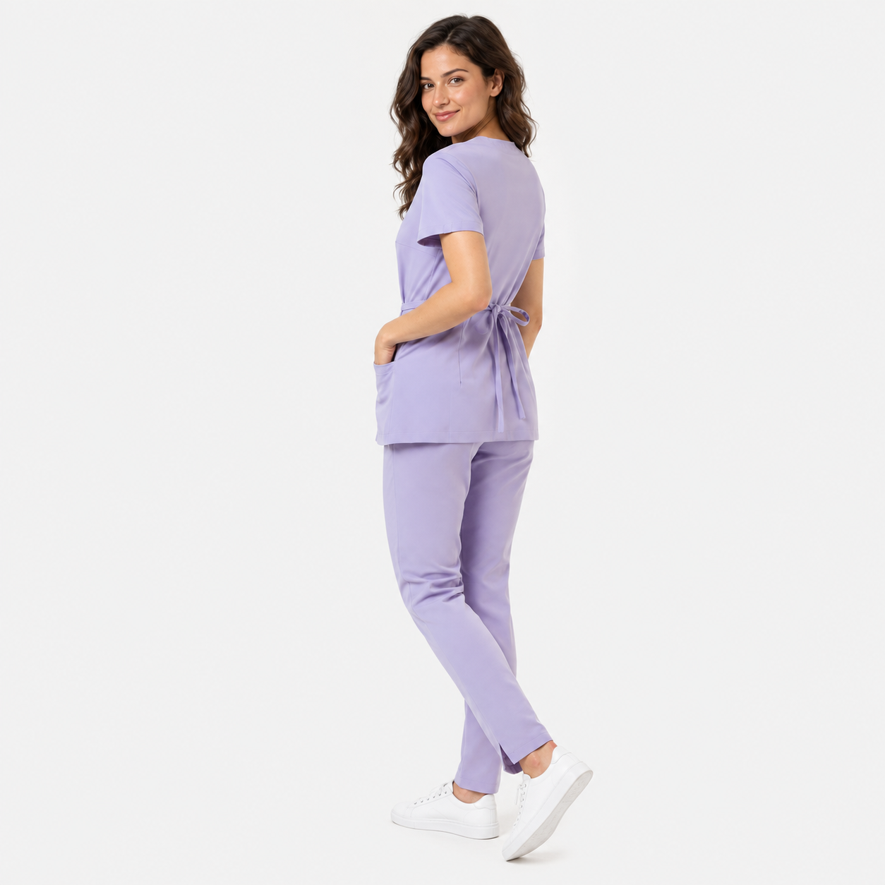 Women's wrap medical tunic Nela, colour lilac, back